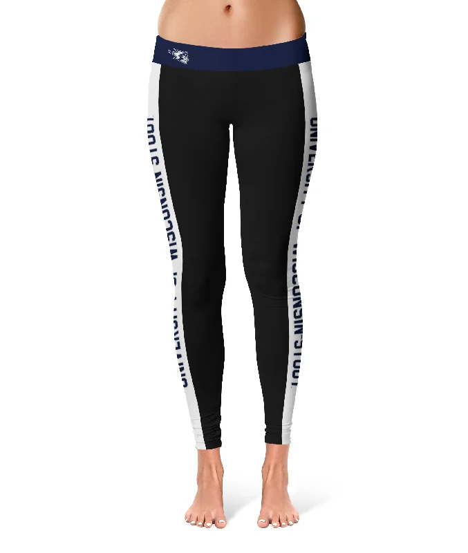 Online Specials UW Wisconsin Stout Blue Devils Game Day White Stripes Black Yoga Leggings for Women by Vive La Fete Online Specials UW Wisconsin Stout Blue Devils Game Day White Stripes Black Yoga Leggings for Women by Vive La Fete