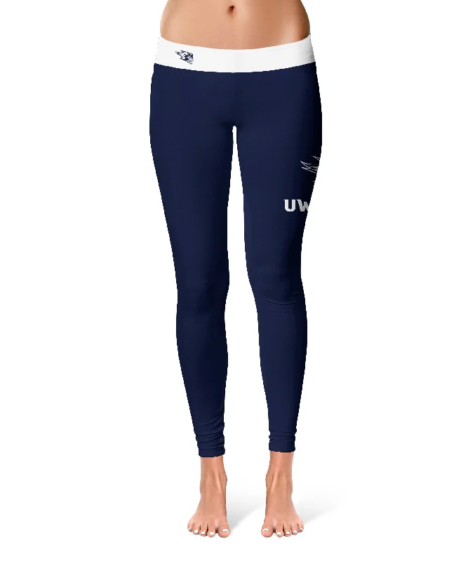 UW Wisconsing Stout Blue Devils Game Day Logo on Thigh Navy Yoga Leggings for Women by Vive La Fete