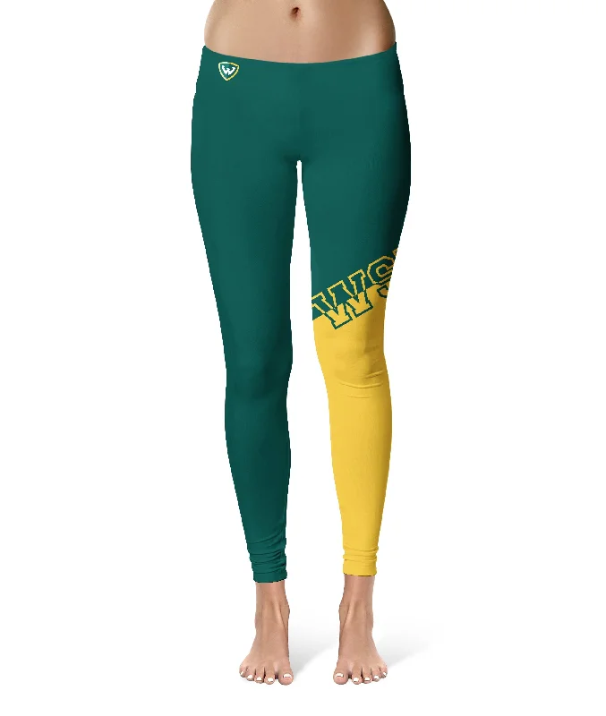 Wayne State Warriors Game Day Leg Color Block Green Gold Yoga Leggings for Women by Vive La Fete