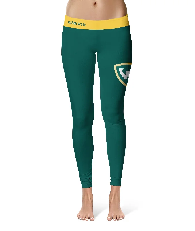 Wayne State Warriors Game Day Logo on Thigh Green Yoga Leggings for Women by Vive La Fete