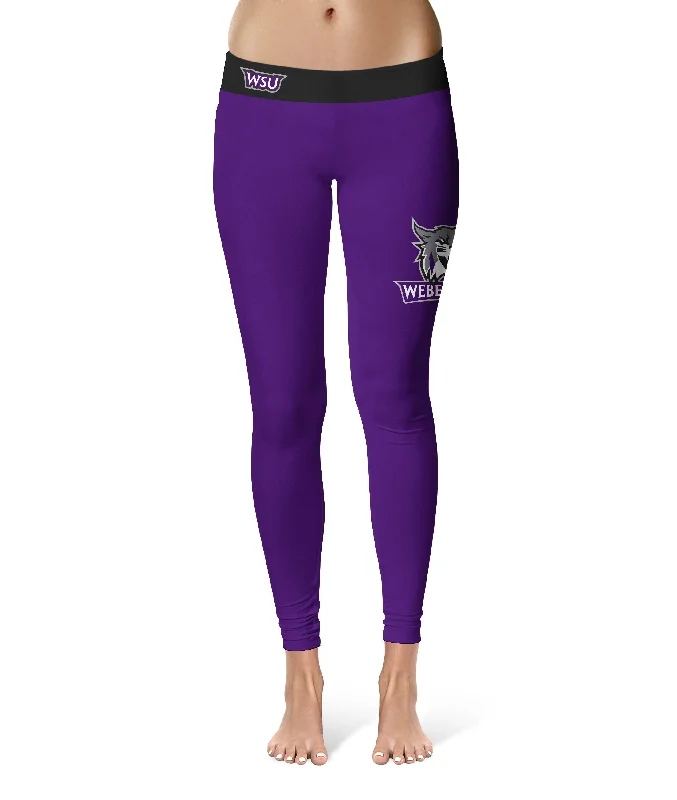 Weber State Wildcats WSU Game Day Logo on Thigh Purple Yoga Leggings for Women by Vive La Fete