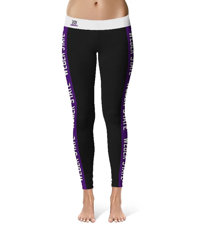 Bonus Savings Weber State Wildcats WSU Game Day Purple Stripes Black Yoga Leggings for Women by Vive La Fete Bonus Savings Weber State Wildcats WSU Game Day Purple Stripes Black Yoga Leggings for Women by Vive La Fete