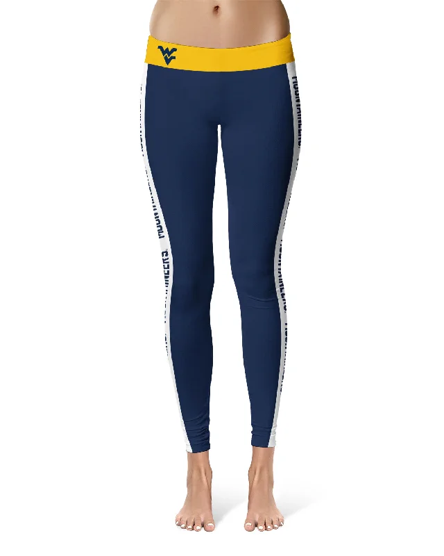 Super Deal West Virginia Mountaineers Game Day White Stripes Navy Yoga Leggings for Women by Vive La Fete