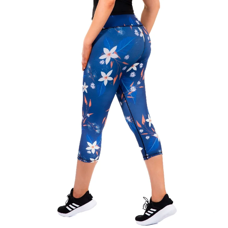 Deal Dash Women's Compression Capris - Blue Flowers