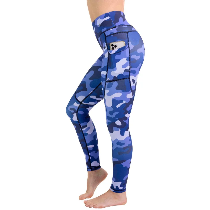 Huge Discounts Women's Compression Leggings W/ Pockets - Camo Blue
