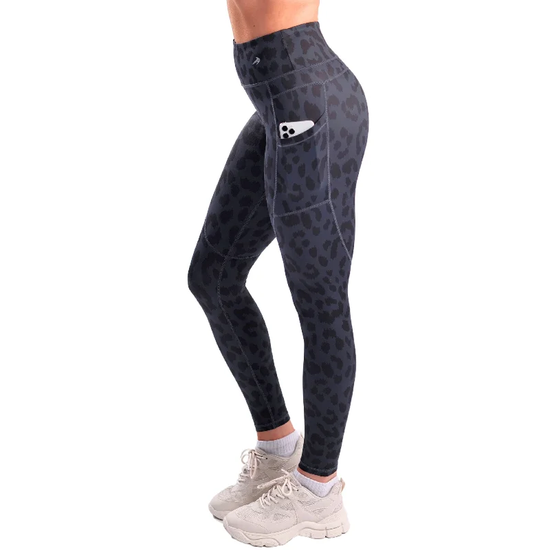 Midnight Madness Women's Compression Leggings W/ Pockets - Leopard Black
