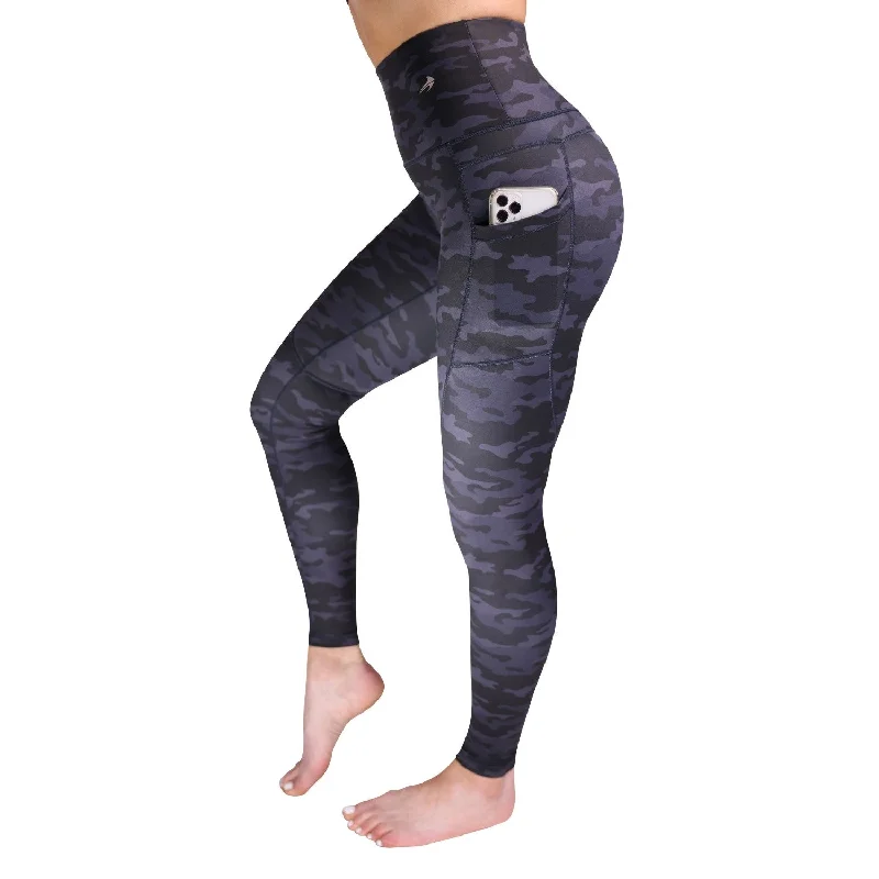 Sale Event Women's Compression Leggings Super High Waist W/ Pockets - Camo Black