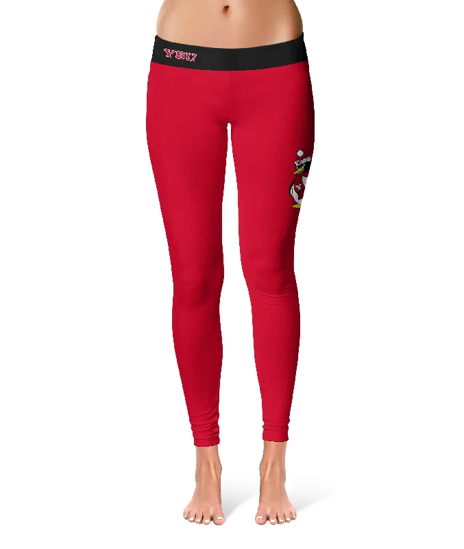 Youngstown State Penguins Game Day Logo on Thigh Red Yoga Leggings for Women by Vive La Fete