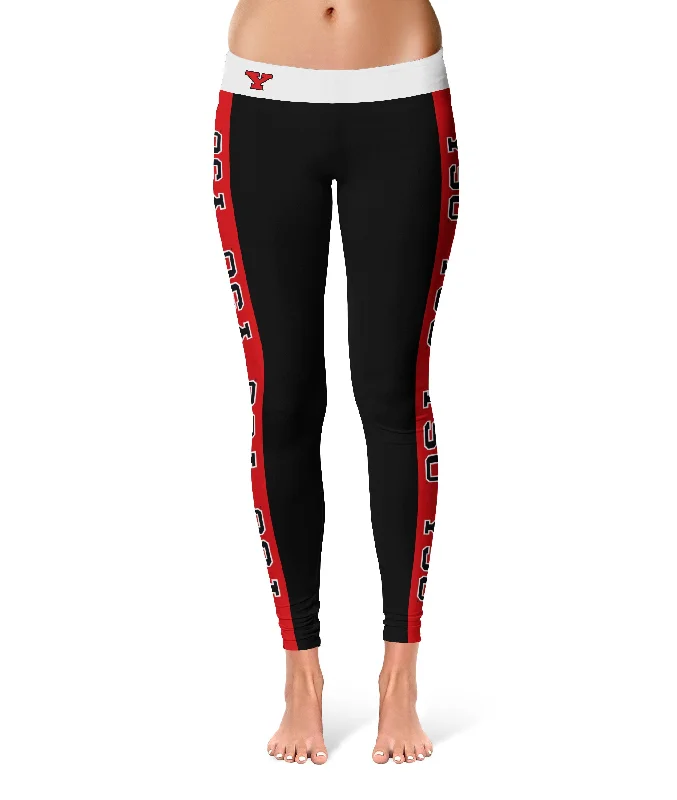 Limited Availability Youngstown State Penguins Game Day Red Stripes Black Yoga Leggings for Women by Vive La Fete Limited Availability Youngstown State Penguins Game Day Red Stripes Black Yoga Leggings for Women by Vive La Fete